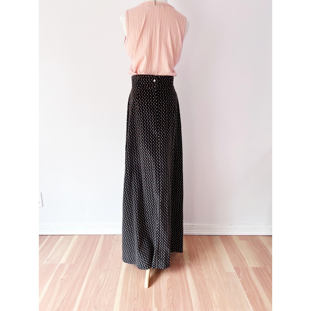 XS 1970s Black Velveteen Floral Maxi Skirt Whimsigoth Vintage Velvet - Picture 5 of 8